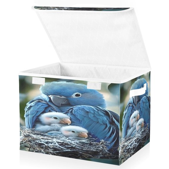 BZSMCE Storage Bin Cube Organizer Basket with Flip-Top Lid Azure Parrot Family Nest Printed