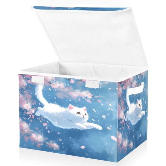 BZSMCE Storage Bin Cube Organizer Basket with Flip-Top Lid Blossom Floating Cat Printed