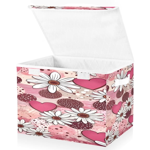 BZSMCE Storage Bin Cube Organizer Basket with Flip-Top Lid Blossom Heart Pastel Mix Printed