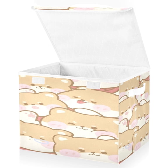 BZSMCE Storage Bin Cube Organizer Basket with Flip-Top Lid Blush Bear Bunch Printed