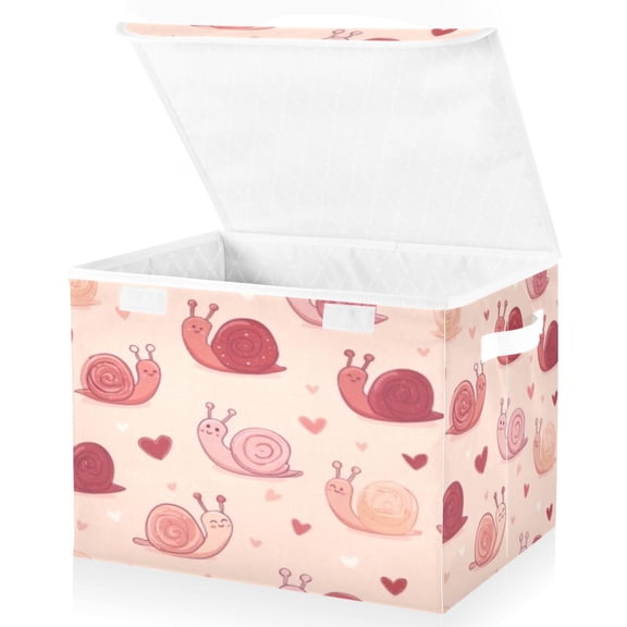 BZSMCE Storage Bin Cube Organizer Basket with Flip-Top Lid Blush Snail Heart Printed