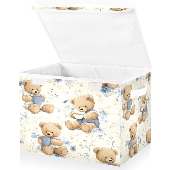 BZSMCE Storage Bin Cube Organizer Basket with Flip-Top Lid Book-toting Bears Printed