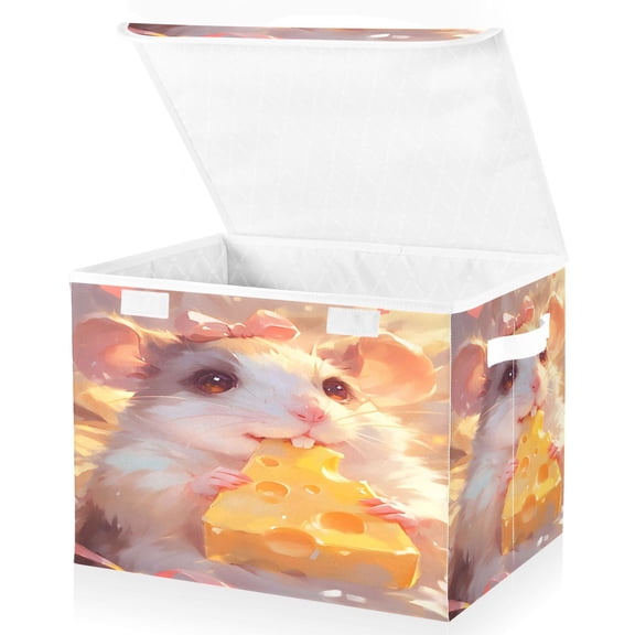 BZSMCE Storage Bin Cube Organizer Basket with Flip-Top Lid Bow Cheese Mouse Printed