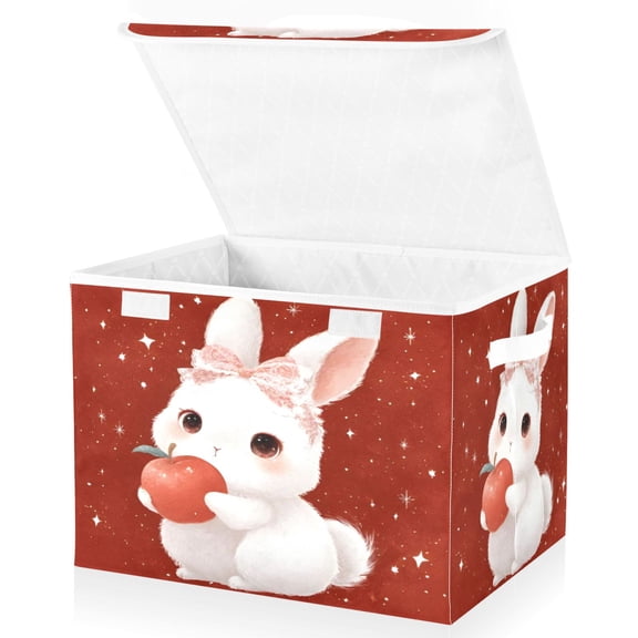 BZSMCE Storage Bin Cube Organizer Basket with Flip-Top Lid Bunny & Apple Printed