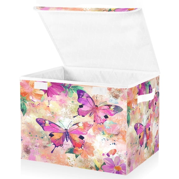 BZSMCE Storage Bin Cube Organizer Basket with Flip-Top Lid Butterfly Ballet in A Floral Dream Printed