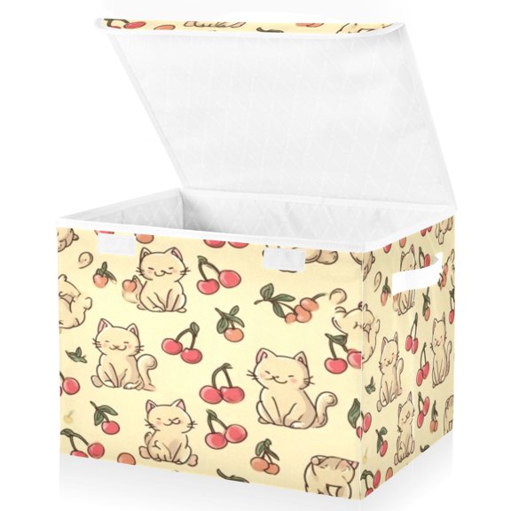 BZSMCE Storage Bin Cube Organizer Basket with Flip-Top Lid Cherry Kitten Print Printed