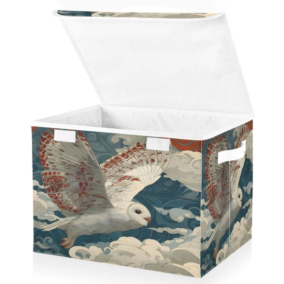 BZSMCE Storage Bin Cube Organizer Basket with Flip-Top Lid Cloud-wing Owl Printed