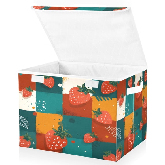 BZSMCE Storage Bin Cube Organizer Basket with Flip-Top Lid Color-block Berry Delight Printed
