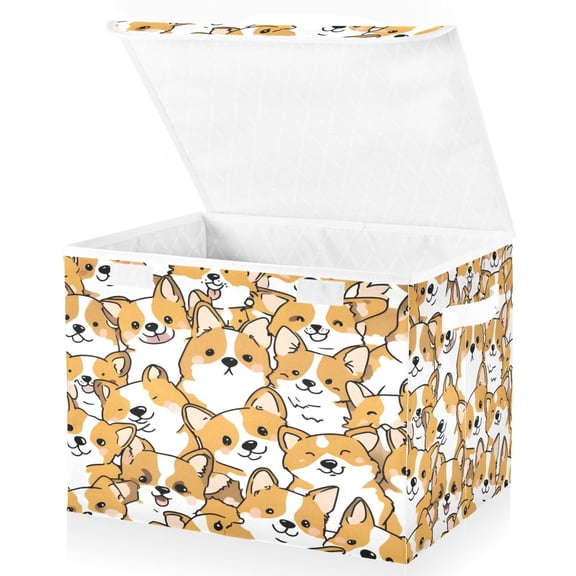 BZSMCE Storage Bin Cube Organizer Basket with Flip-Top Lid Corgi Crowd Printed