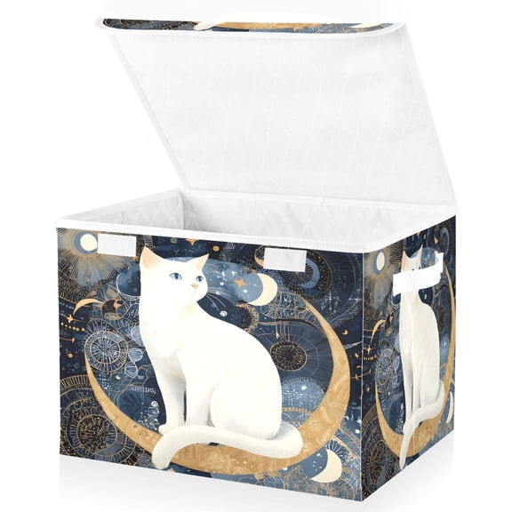 BZSMCE Storage Bin Cube Organizer Basket with Flip-Top Lid Crescent Moon Cat Printed