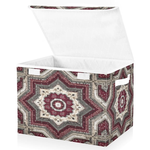 BZSMCE Storage Bin Cube Organizer Basket with Flip-Top Lid Crimson Geo Bloom Printed