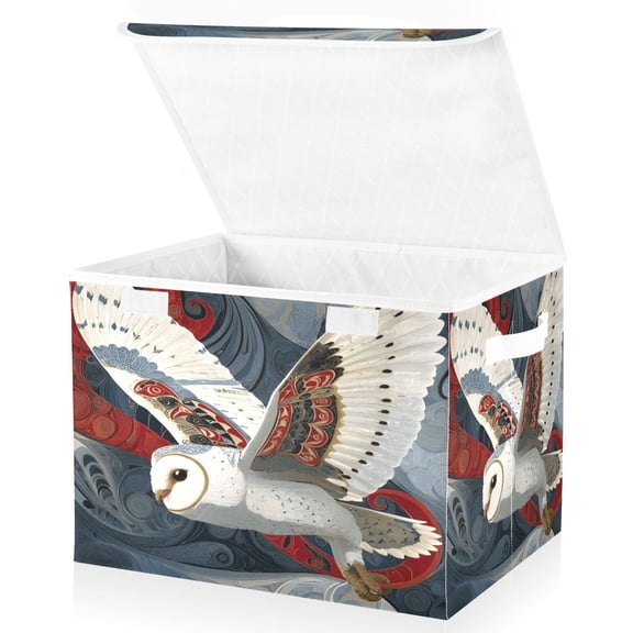 BZSMCE Storage Bin Cube Organizer Basket with Flip-Top Lid Crimson-pattern Owl Printed