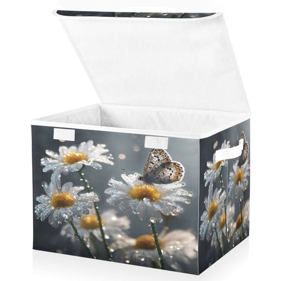 BZSMCE Storage Bin Cube Organizer Basket with Flip-Top Lid Daisy Serenade Printed