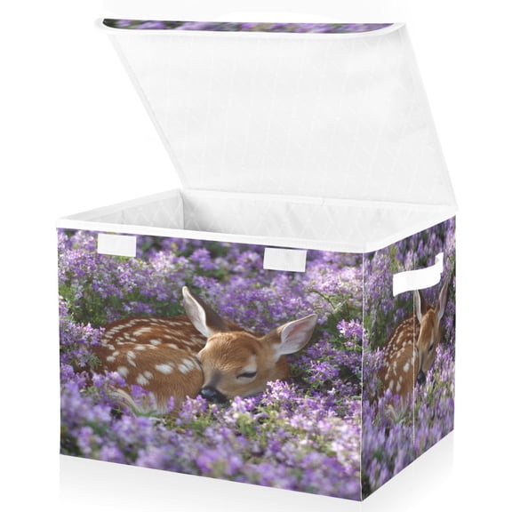 BZSMCE Storage Bin Cube Organizer Basket with Flip-Top Lid Doe in Lavender Printed