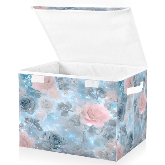 BZSMCE Storage Bin Cube Organizer Basket with Flip-Top Lid Dusky Roses Printed