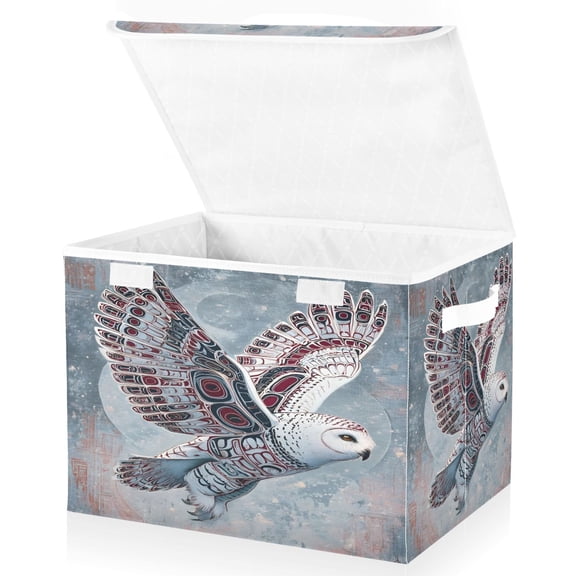 BZSMCE Storage Bin Cube Organizer Basket with Flip-Top Lid Filigree Sky Owl Printed