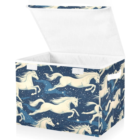 BZSMCE Storage Bin Cube Organizer Basket with Flip-Top Lid Galloping Unicorns Printed