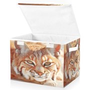 BZSMCE Storage Bin Cube Organizer Basket with Flip-Top Lid Golden-eyed Wild Cat Printed