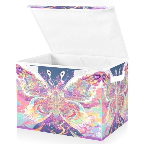 BZSMCE Storage Bin Cube Organizer Basket with Flip-Top Lid Iridescent Butterfly Printed