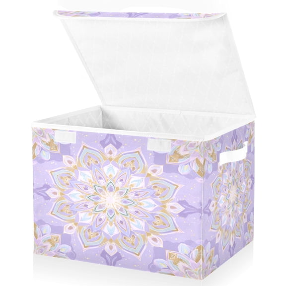BZSMCE Storage Bin Cube Organizer Basket with Flip-Top Lid Lavender Cosmic Bloom Printed