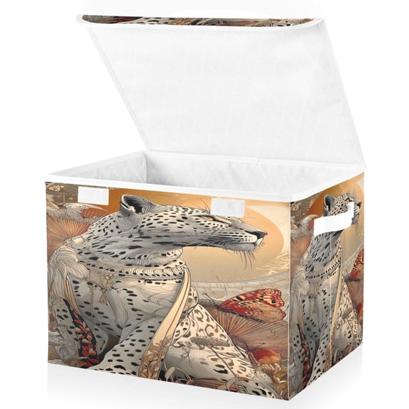 BZSMCE Storage Bin Cube Organizer Basket with Flip-Top Lid Leopard Light Printed