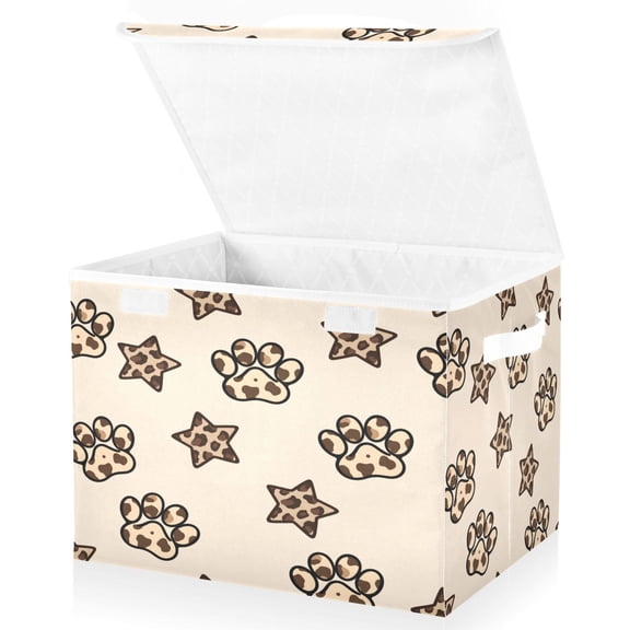 BZSMCE Storage Bin Cube Organizer Basket with Flip-Top Lid Leopard Paw Prints Printed