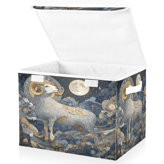 BZSMCE Storage Bin Cube Organizer Basket with Flip-Top Lid Lunar Silver Ram Printed