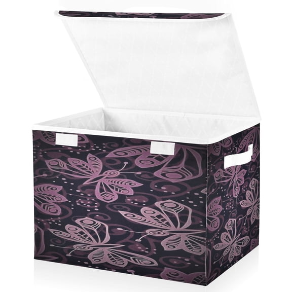 BZSMCE Storage Bin Cube Organizer Basket with Flip-Top Lid Midnight Butterfly Lace Printed