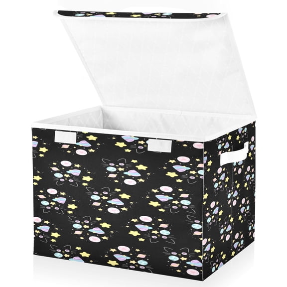 BZSMCE Storage Bin Cube Organizer Basket with Flip-Top Lid Midnight Sparkle Printed