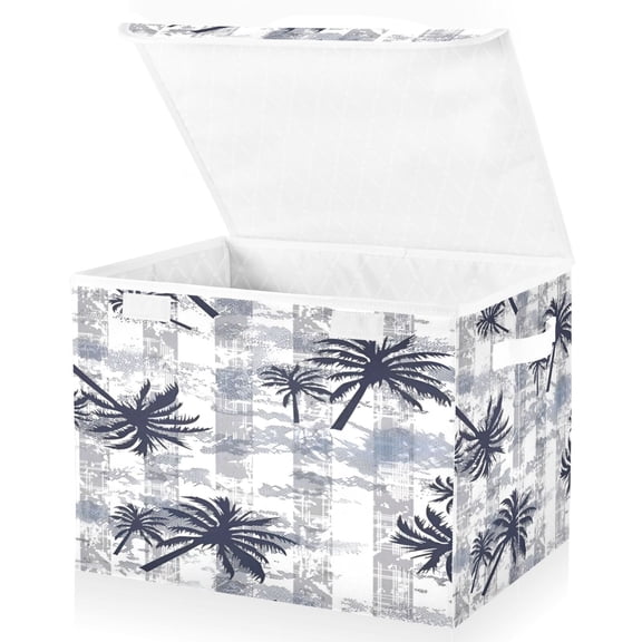BZSMCE Storage Bin Cube Organizer Basket with Flip-Top Lid Monochrome Palm Breeze Printed