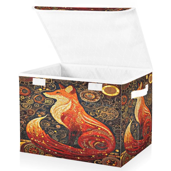 BZSMCE Storage Bin Cube Organizer Basket with Flip-Top Lid Ornate Red Fox Printed