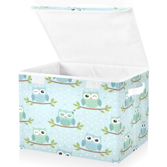 BZSMCE Storage Bin Cube Organizer Basket with Flip-Top Lid Owl Printed