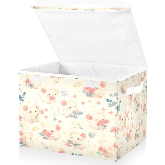 BZSMCE Storage Bin Cube Organizer Basket with Flip-Top Lid Pale Mouse Printed