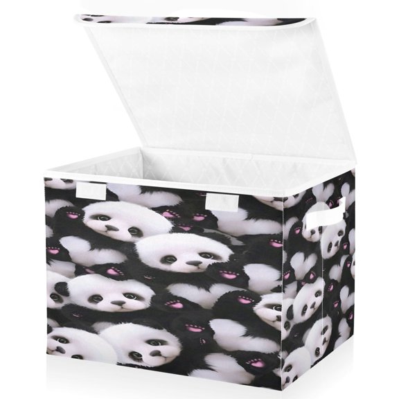 BZSMCE Storage Bin Cube Organizer Basket with Flip-Top Lid Panda Love Bomb Printed