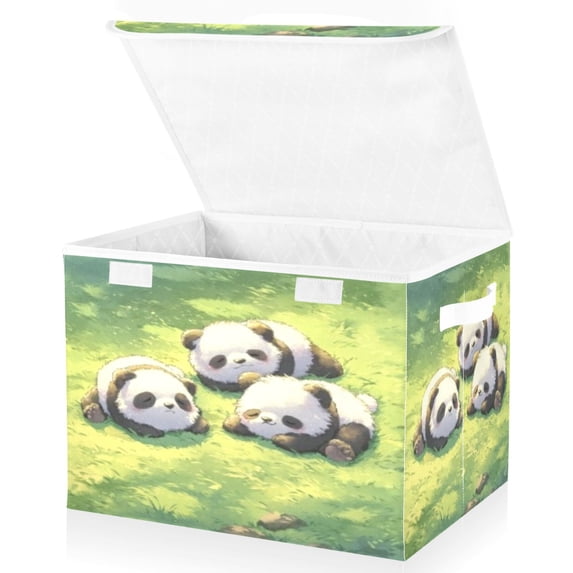 BZSMCE Storage Bin Cube Organizer Basket with Flip-Top Lid Panda Meadow Nap Printed