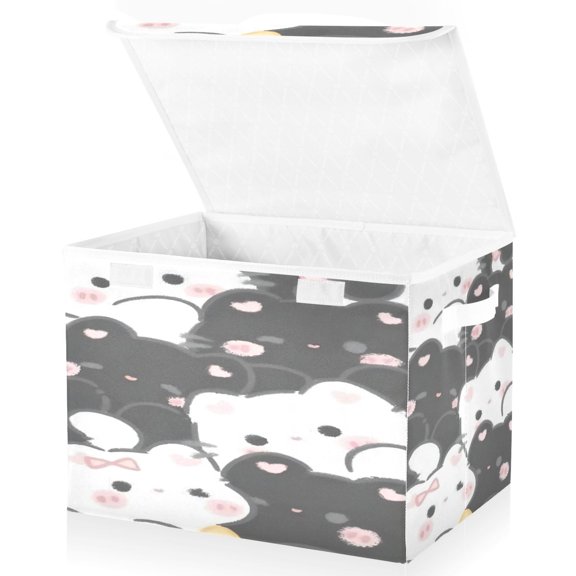 BZSMCE Storage Bin Cube Organizer Basket with Flip-Top Lid Panda Purr Parade Printed