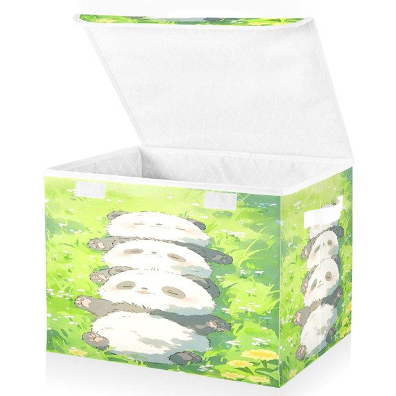 BZSMCE Storage Bin Cube Organizer Basket with Flip-Top Lid Pandas Stack Printed