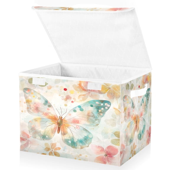 BZSMCE Storage Bin Cube Organizer Basket with Flip-Top Lid Pastel Butterfly Bliss Printed