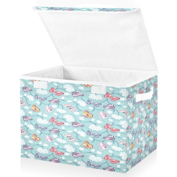 BZSMCE Storage Bin Cube Organizer Basket with Flip-Top Lid Pastel Butterfly Printed