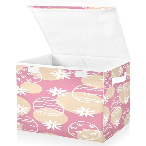 BZSMCE Storage Bin Cube Organizer Basket with Flip-Top Lid Pastel Easter Whimsy Printed