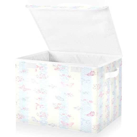 BZSMCE Storage Bin Cube Organizer Basket with Flip-Top Lid Pastel Stripe Butterfly Printed