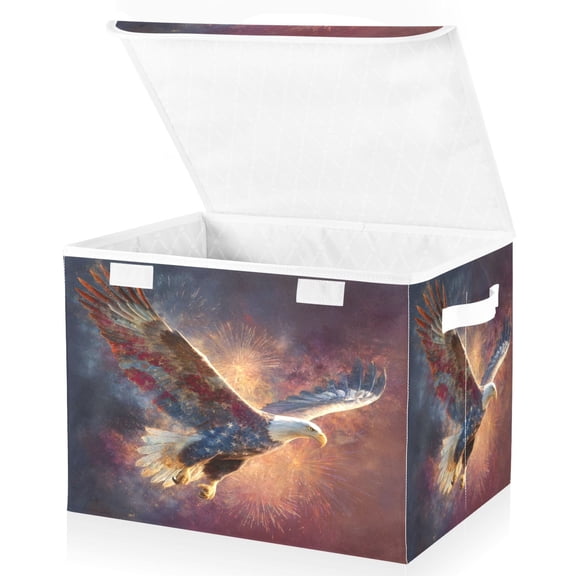 BZSMCE Storage Bin Cube Organizer Basket with Flip-Top Lid Patriot Eagles Printed