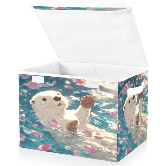 BZSMCE Storage Bin Cube Organizer Basket with Flip-Top Lid Petal-water Otter Printed