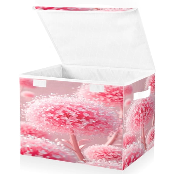 BZSMCE Storage Bin Cube Organizer Basket with Flip-Top Lid Pink Bloom Printed