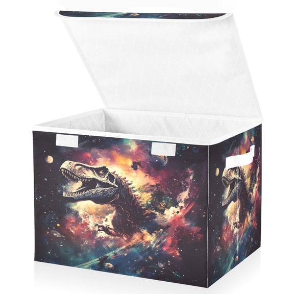 BZSMCE Storage Bin Cube Organizer Basket with Flip-Top Lid Planet Dinosaur Printed