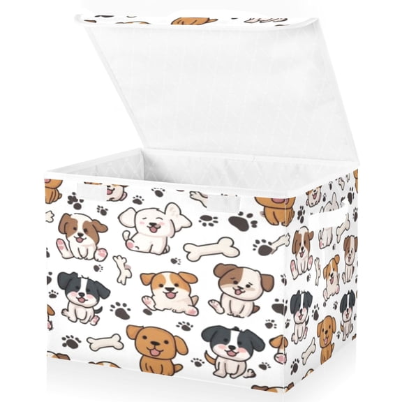 BZSMCE Storage Bin Cube Organizer Basket with Flip-Top Lid Puppy Paw and Bone Printed