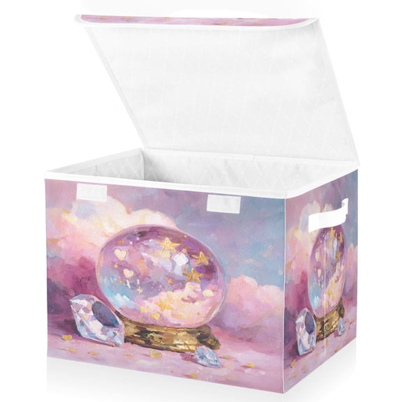 BZSMCE Storage Bin Cube Organizer Basket with Flip-Top Lid Purple Bubble Globe Printed