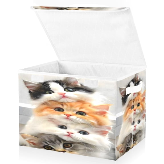 BZSMCE Storage Bin Cube Organizer Basket with Flip-Top Lid Red-frame Cat Pile Printed