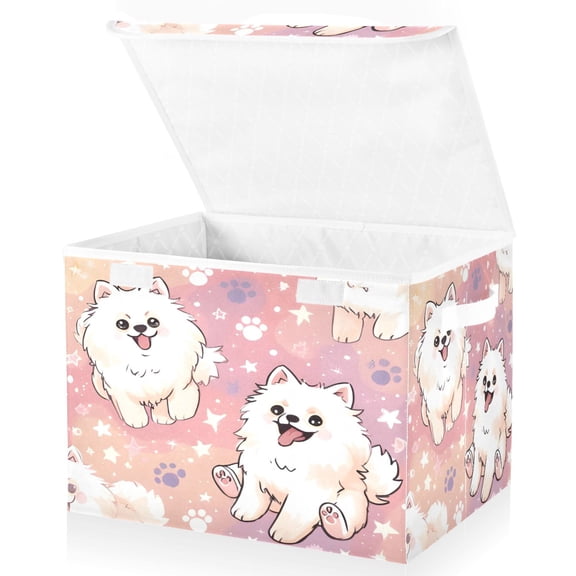 BZSMCE Storage Bin Cube Organizer Basket with Flip-Top Lid Starry Poms Printed