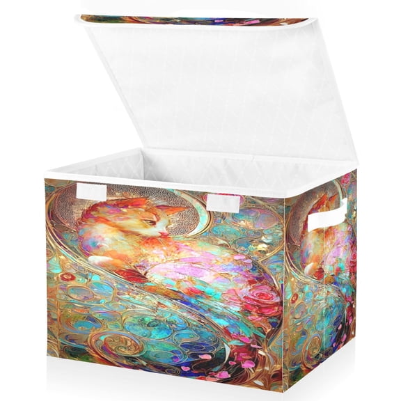 BZSMCE Storage Bin Cube Organizer Basket with Flip-Top Lid Starry Sky Stripes Printed